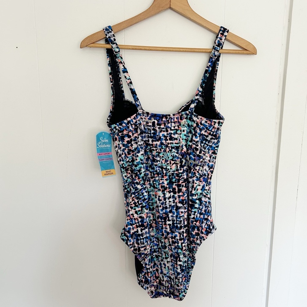 Swim Solutions Women Shirred-Front Tummy Control One Piece Swimsuit Sz 12 10598 - Picture 3 of 9